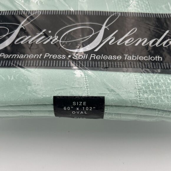 NOS Bardwil Linens Satin Splendor Soil Release Tablecloth 60x102” Oval Sea Green - Picture 3 of 9